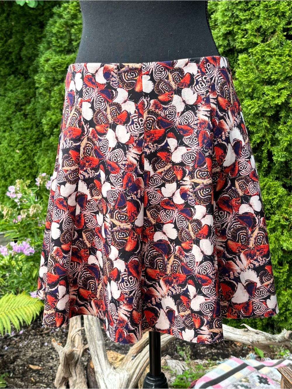 Printed Moth Skirt in Black, Red & White